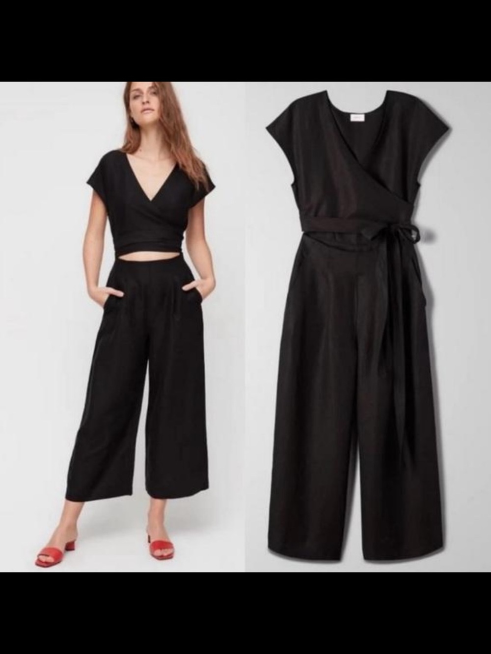 Wilfred (Aritzia) Black Wrap Wide-Leg Jumpsuit – Size 6